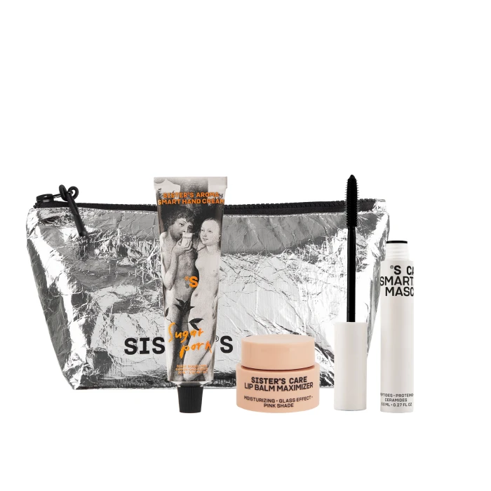 Sisters care bag black, термотуш care mascara, бальзам для губ maximizer, крем для рук Sugar porn
